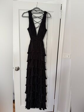 Lulu's Black Tiered Ruffle Maxi with Lace-Up Back